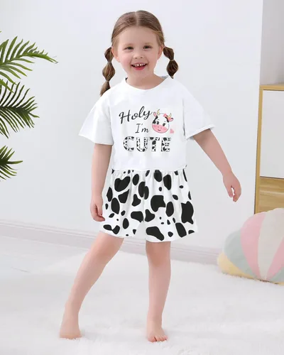 Vista 3 de YALLET Ropa de niña pequeña 2T 3T 4T 5T Niñas, manga corta impresión superior + pantalón 12, 18 24 meses, ropa de verano para bebé 1-5T