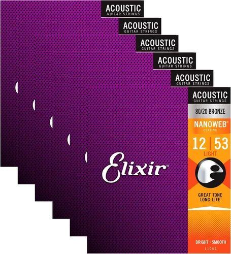 Vista 17 de Elixir, cuerdas de bronce para guitarra acústica 80/20 con recubrimiento Polyweb, extralivianas (.010-.047)