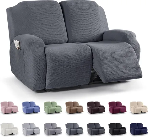 Vista 55 de KinCam Fundas para Reclinables, Fundas Elásticas para Sillas Reclinables, Fundas para Sofá Reclinable con Rayas Jacquard, Fundas Protectoras de Negro