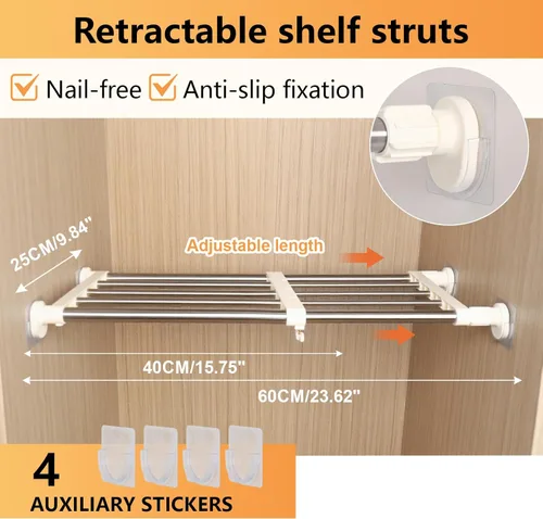 Vista 3 de BAOYOUNI - Estante de tensión expandible para armario de ropa organizador ajustable con divisores/separadores DIY para guardar ropa en color marfil