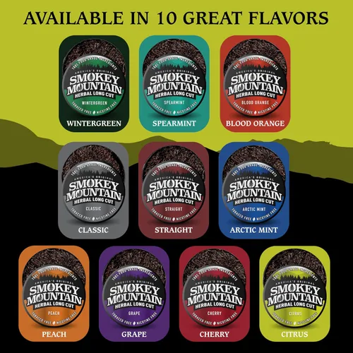 Vista 8 de Smokey Mountain Herbal Long Cut – Cítrico – Caja de 10 Latas - Rapé Libre de Tabaco y Nicotina