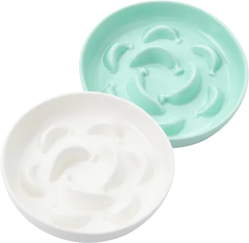 Vista 7 de Juego de 2 cuencos de cerámica para gatos de 6.3 pulgadas de ancho Azul y Verde