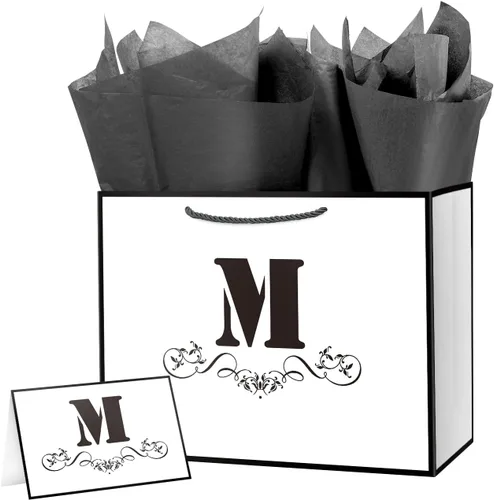 Vista 30 de ysmile Bolsa de regalo de letras con papel de envoltura para hombres, mujeres, niños y niñas, bolsa de papel grande de 16 pulgadas, color blanco