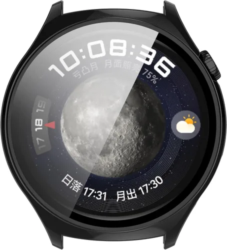 Vista 7 de PC+Funda protectora de pantalla de vidrio templado compatible con Huawei Watch 4, protector de pantalla para Huawei Watch 4, cobertura completa negro