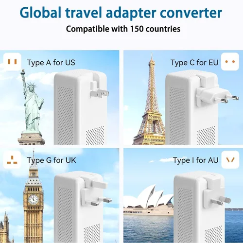 Vista 4 de Convertidor de voltaje de 2000W 220V a 110V EE. UU. a Europa para secadores Blanco