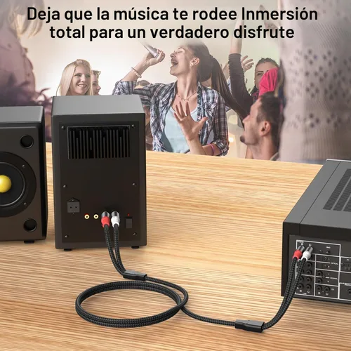 Vista 7 de HOSONGIN Cable de audio RCA de 3.3 pies, doble blindado, sin ruido, duradero, trenzado, macho a macho, cable de audio largo para cine en casa