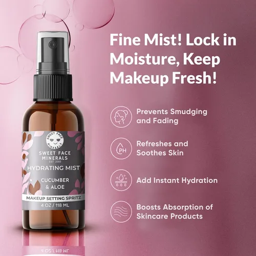 Vista 2 de Spray hidratante *Elige tu tamaño* Mineral Makeup Setting Mist Vegan Facial Moisturizer Spritz (4 oz. Mist)