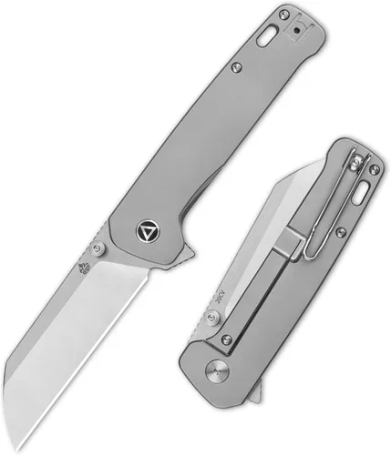 Vista 6 de QSP Penguin Plus - Cuchillo de bolsillo plegable, 3.38 pulgadas CPM20CV, cuchillo EDC de hoja de lavado a la piedra, hoja de aluminio frontal CF