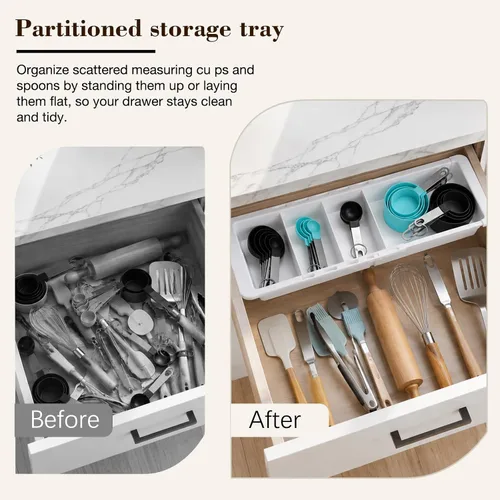Vista 5 de Organizador de tazas medidoras expandible y organizador de cuchara medidora para cajones profundos, organizador de cajones de cocina ajustable