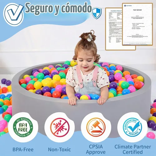 Vista 3 de Piscina de bolas de espuma para niños pequeños con 200 pelotas, gran piscina de pelotas para bebés con esponja de memoria suave, corralito
