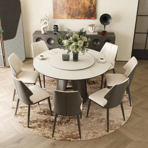 Vista 6 de Mesa de comedor redonda con 31.5 pulgadas desmontable Lazy Susan, moderna mesa de comedor de piedra sinterizada de 59 pulgadas de D para 8 asientos