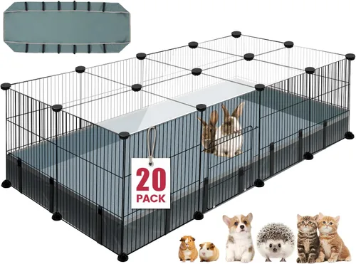 Vista 10 de VISCOO Corralito de 12 Paneles para Animales Pequeños, 48" x 24" x 16" Corralito para Mascotas con Alfombrilla Impermeable, Jaula C&C
