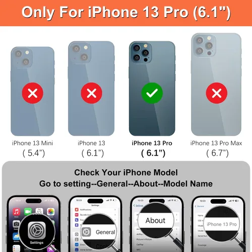 Vista 3 de iCoverCase Compatible con iPhone 13 Pro Wallet Funda para teléfono con tarjetero de piel sintética, bolsillo con cremallera, magnética, desmontable