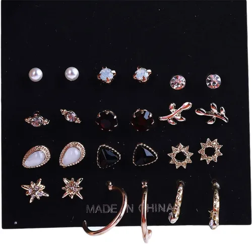 Vista 3 de Juego de joyas de piercing para mujer, 12 pares, a la moda, duradero y creativo