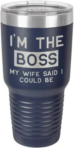 Vista 16 de I'M The BOSS MY WIFE SAID I COULD BE 30 oz vaso con paja y tapa superior deslizante de acero inoxidable taza de viaje de acero inoxidable