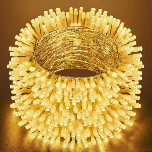 Vista 10 de Tira de luces de Navidad, 33 pies, 100 luces LED blancas para árbol de Navidad, tira de luces conectables para interiores, cable transparente, 8