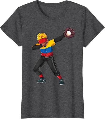 Vista 6 de Baseball Dabbing Venezuela Player Catcher Pitcher Hombres Niños Camiseta, Negro