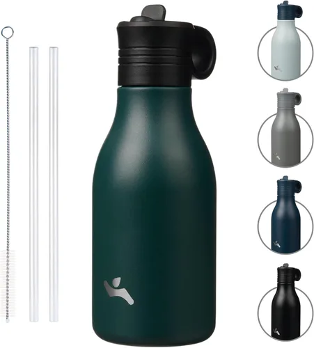 Vista 17 de Konokyo Botella de agua de acero inoxidable de 12 onzas con popote, botella de agua de viaje de metal aislada, reutilizable y a prueba de fugas, sin