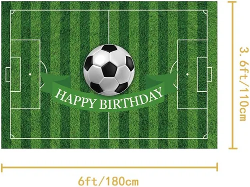 Vista 2 de Fondo de poliéster 6x3.6ft Fútbol Cumpleaños Banner Campo de Fútbol Deportes Fondo de Cumpleaños Fiesta de Cumpleaños Fondo para Fotografía