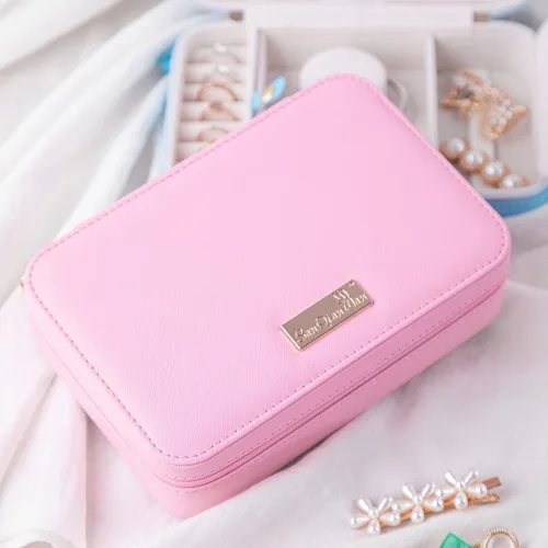Vista 5 de SANQIANWAN Pequeña caja organizadora de viaje de joyería con estuche portátil de piel sintética para collares anillos aretes regalos para novia