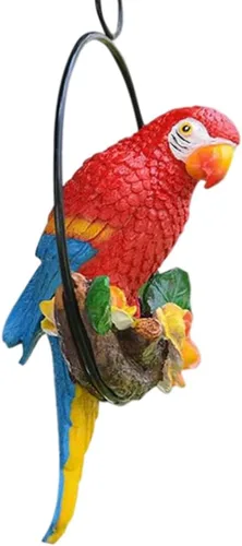 Vista 10 de Estatua colgante de perca de pájaro, anillo redondo, escultura de loro, estatua de guacamayo, esculturas de jardín, estatuas para patio, verde