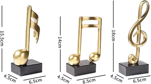 Vista 6 de PXRJE 3 estatuas de notas musicales, decoración de notas musicales, estatua musical para el hogar, piano, regalo, recuerdos, caja de regalo, resina