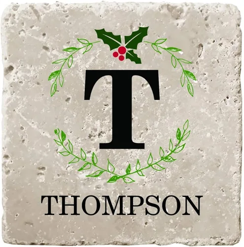 Vista 7 de Infusion Posavasos de travertino personalizados con diseño navideño - Juego de 4