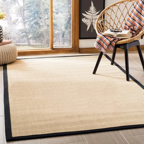 Vista 98 de Alfombra de sisal Safavieh, de color maíz y negro, tejida a mano, de la colección de fibras naturales; 5 x 8 pulgadas, NF441A, Tela, Gris / Gris
