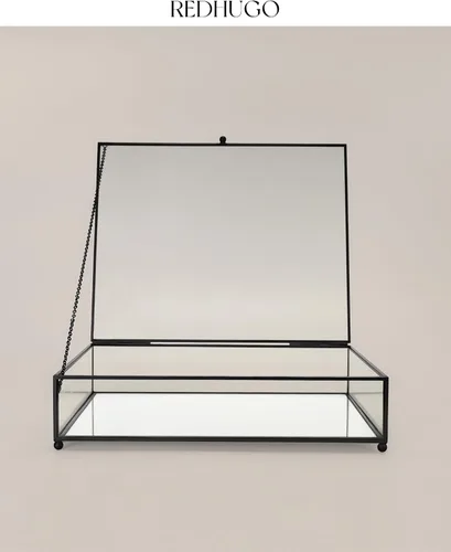 Vista 8 de REDHUGO Cajas grandes de vidrio para exhibición hechas a mano, parte inferior con espejo, caja de joyería de cristal con tapa, para libros, fotos