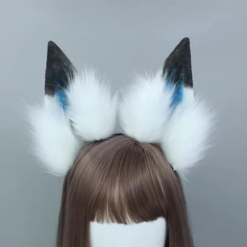 Vista 3 de Kit de diadema de cola de lobo y orejas de clip de piel sintética para Halloween, fiesta de Navidad, accesorios de disfraz para adultos y niños