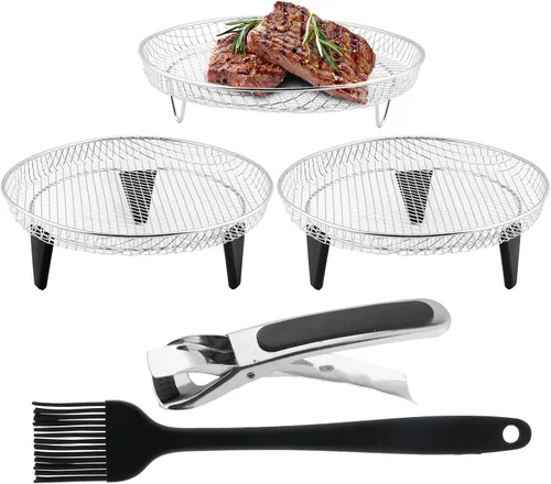 Vista 9 de Accesorios para freidora de aire, estantes de deshidratación apilables de 3 capas, bandeja de acero inoxidable para freidora de aire, estante
