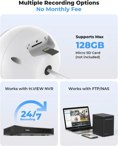 Vista 3 de (Compatible con Hikvision) H.VIEW Cámara POE para exteriores de 5 MP con torreta de seguridad IP, visión nocturna IR de 100 pies, lente fija
