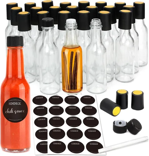 Vista 9 de gmisun - Mini botellas de salsa picante de 3 onzas, paquete de 24 botellas de jengibre con cápsulas retráctiles, mini botella de vino de vidrio