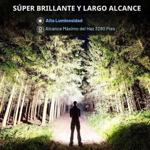 Vista 2 de Paquete de 3 linternas LED recargables de 990,000 lúmenes, ajustables, 5 modos, IPX7 impermeable, potentes luces flash de mano para camping