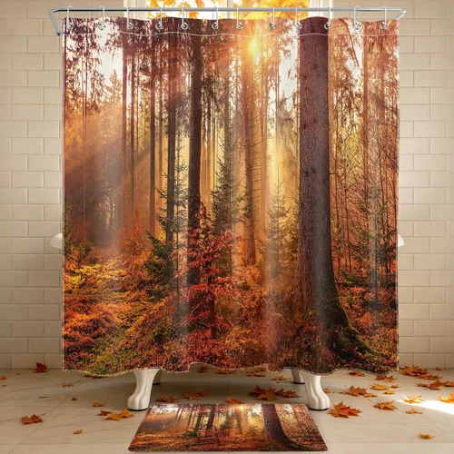 Vista 41 de HVEST Cortina de ducha con ganchos, calabaza espeluznante y fantasma con sombrero de bruja negro, juego de cortina de ducha naranja con flores