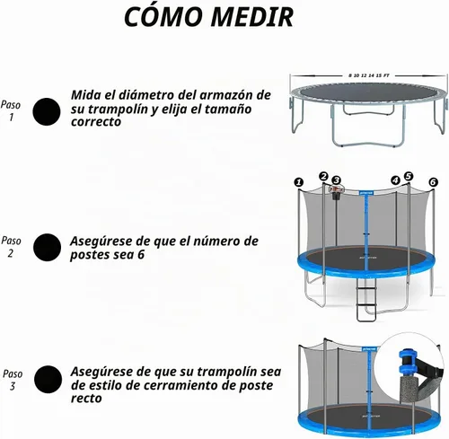 Vista 4 de Red de seguridad de repuesto para cama elástica para 6 postes rectos, cama elástica de marco redondo, transpirable y resistente a la intemperie