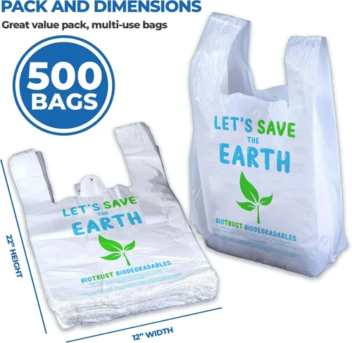 Vista 5 de Biorift Bolsas de agradecimiento 500 bolsas grandes a granel para camisetas con asas, bolsas de compras extragruesas y duraderas para comestibles