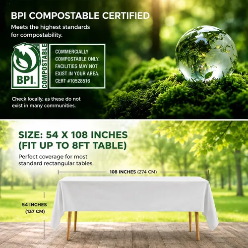 Vista 5 de ANECO Manteles 100% compostables para mesas rectangulares (54 x 108 pulgadas, 3 unidades) – Mantel rectangular desechable blanco – Mantel de mesa