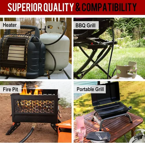 Vista 2 de Adaptador de Manguera de Propano GasXpert de 1 Libra a 20 Libras, Manguera de Tanque de Propano de 4 Pies Compatible con Barbacoa