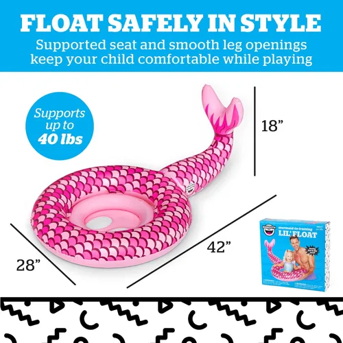 Vista 3 de Flotador de agua Lil - Flotadores de piscina para bebés y niños de 1 a 3 años, para nadadores principiantes, fácil de inflar y duradero, mini sirena