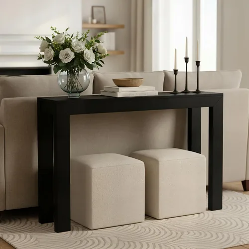 Vista 4 de Plank+Beam Mesa consola moderna de madera maciza, 46 pulgadas, mesa de sofá, mesa de entrada estrecha para pasillo, detrás del sofá, sala de estar