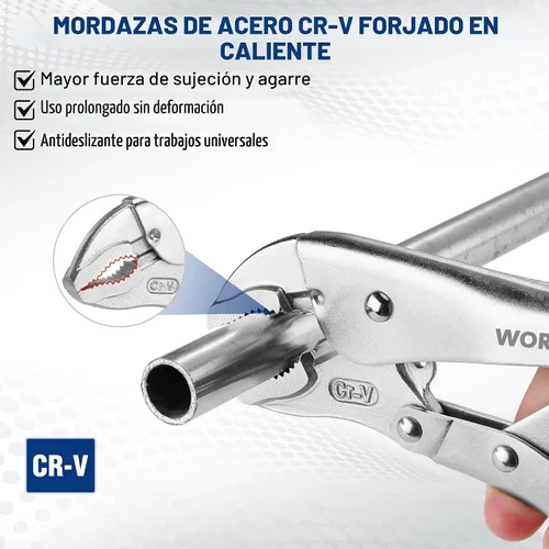 Vista 2 de WORKPRO - Juego de alicates de bloqueo de 5 piezas, empuñaduras con acero al cromo vanadio Alicates de mandíbula curvados de 5/7/10 pulgadas