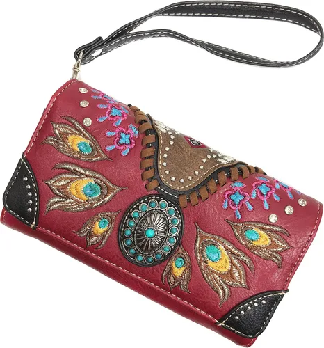 Vista 2 de Zelris turquesa Concho pavo real pluma mujeres Crossbody muñeca Trifold cartera