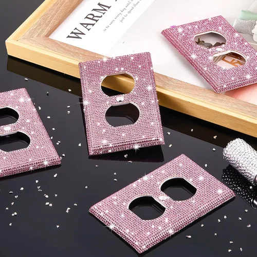 Vista 3 de 4 piezas de cubiertas de placa de interruptor con purpurina rosa con diamantes de imitación para placa de pared, decoración de habitación preparada