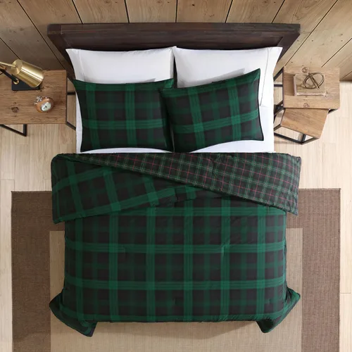 Vista 2 de Eddie Bauer - Juego de funda de edredón tamaño Queen, ropa de cama reversible de algodón con fundas a juego, juego de ropa de cama a cuadros