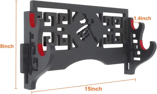 Vista 2 de Soporte de pared para espada de 2 niveles, soporte de exhibición Samurai con patrón hueco para Katana, Wakizashi y espadas estándar