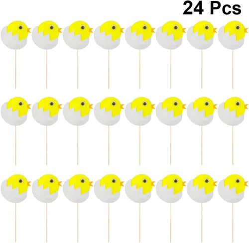 Vista 5 de ABOOFAN 48 piezas de decoración para cupcakes de pollito, adorables, decoración de Pascua de cumpleaños, decoración de ducha, comida, fiesta, postre