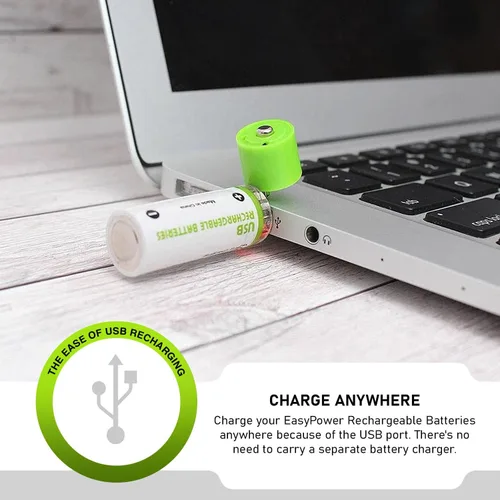 Vista 3 de Survival Frog EasyPower - Baterías recargables USB AA de 1.2 V/1450 mAh de larga duración, doble A USB Co. - (paquete de 4)