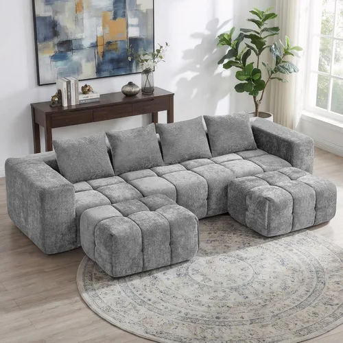 Vista 17 de Sofá de dos plazas seccional modular sin armazón de 78.7 pulgadas, sofá nube capitoné con asiento profundo, sofá de chenilla para sala de estar