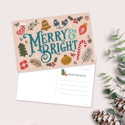 Vista 8 de m&h invites Merry & Bright Postales navideñas saludos navideños – Bonitas postales ilustradas para el invierno – 50